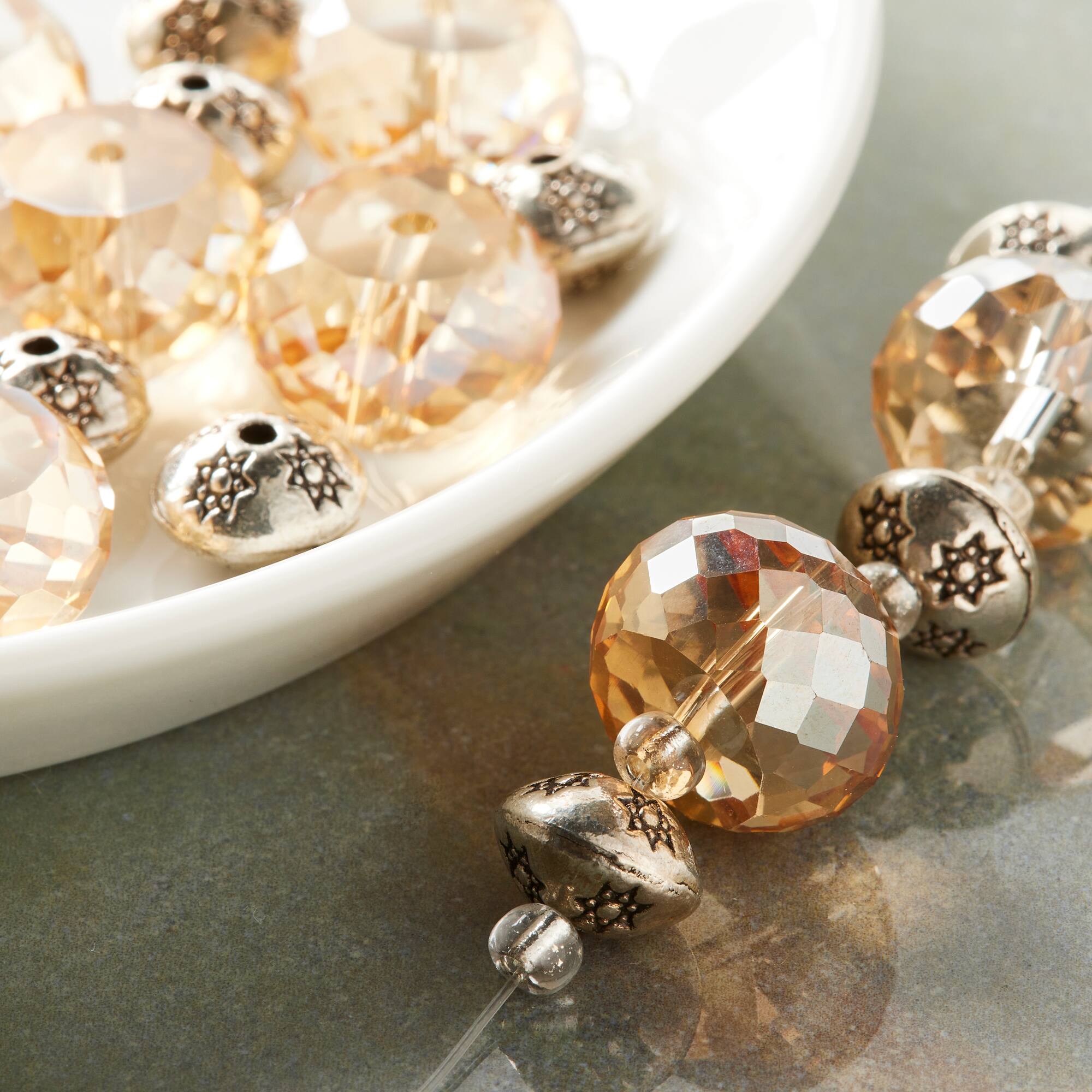 Amber Glass & Metal Rondelle Beads by Bead Landing™